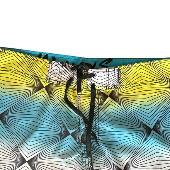 Maui and Sons Men Blue and Green Stretch Geometric Swim Shorts Size 36 - Picture 2 of 16